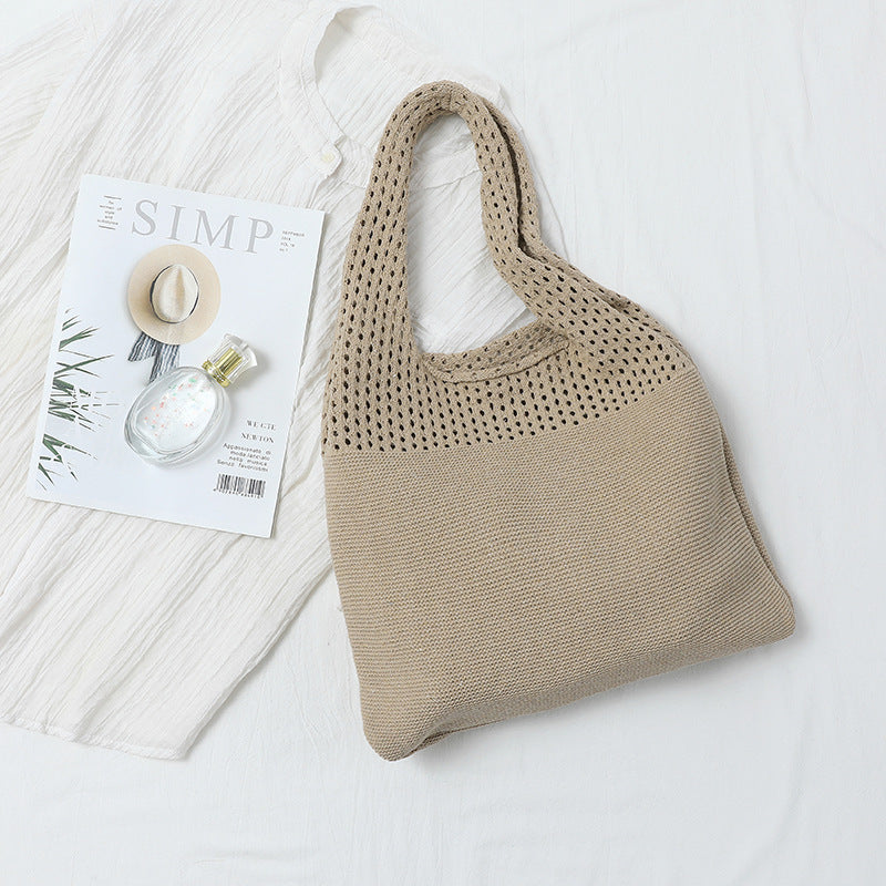 2+ Solid Color Simple Hollow Out Knit Shoulder Bag