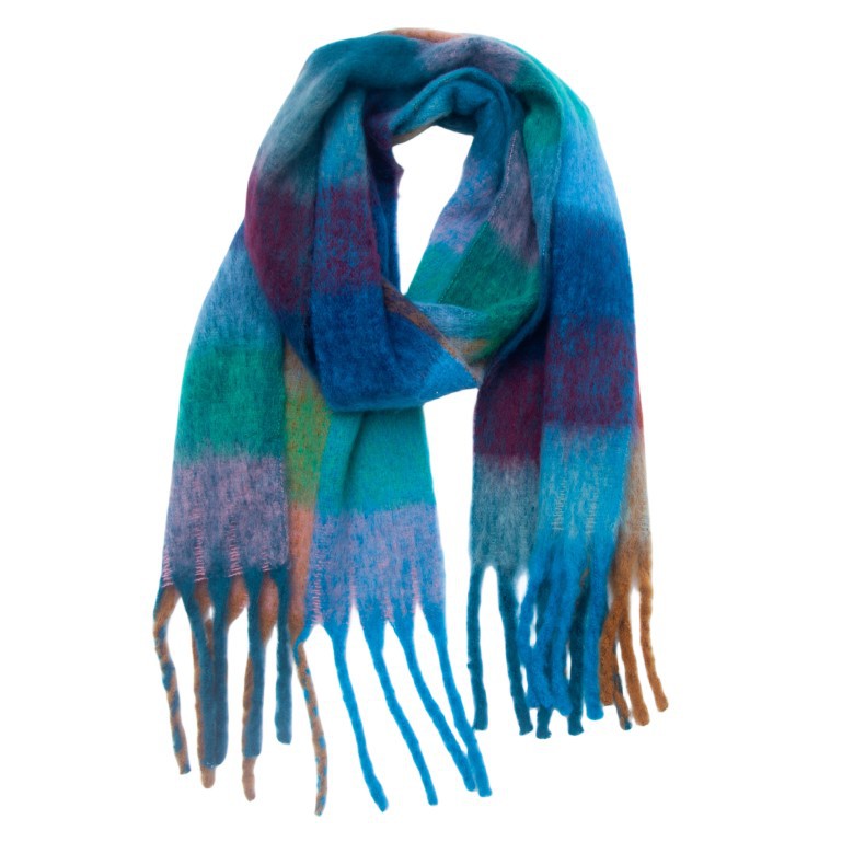 Contrast Color Plaid Tassel Scarves