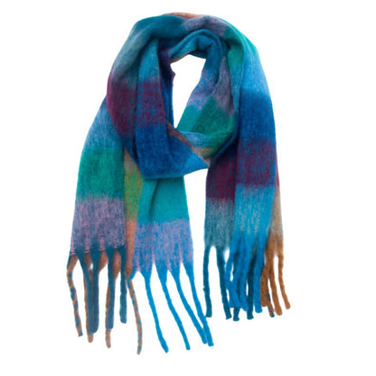 Contrast Color Plaid Tassel Scarves