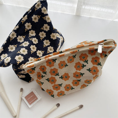 Corduroy Flower Jacquard Simple Make Up Bag