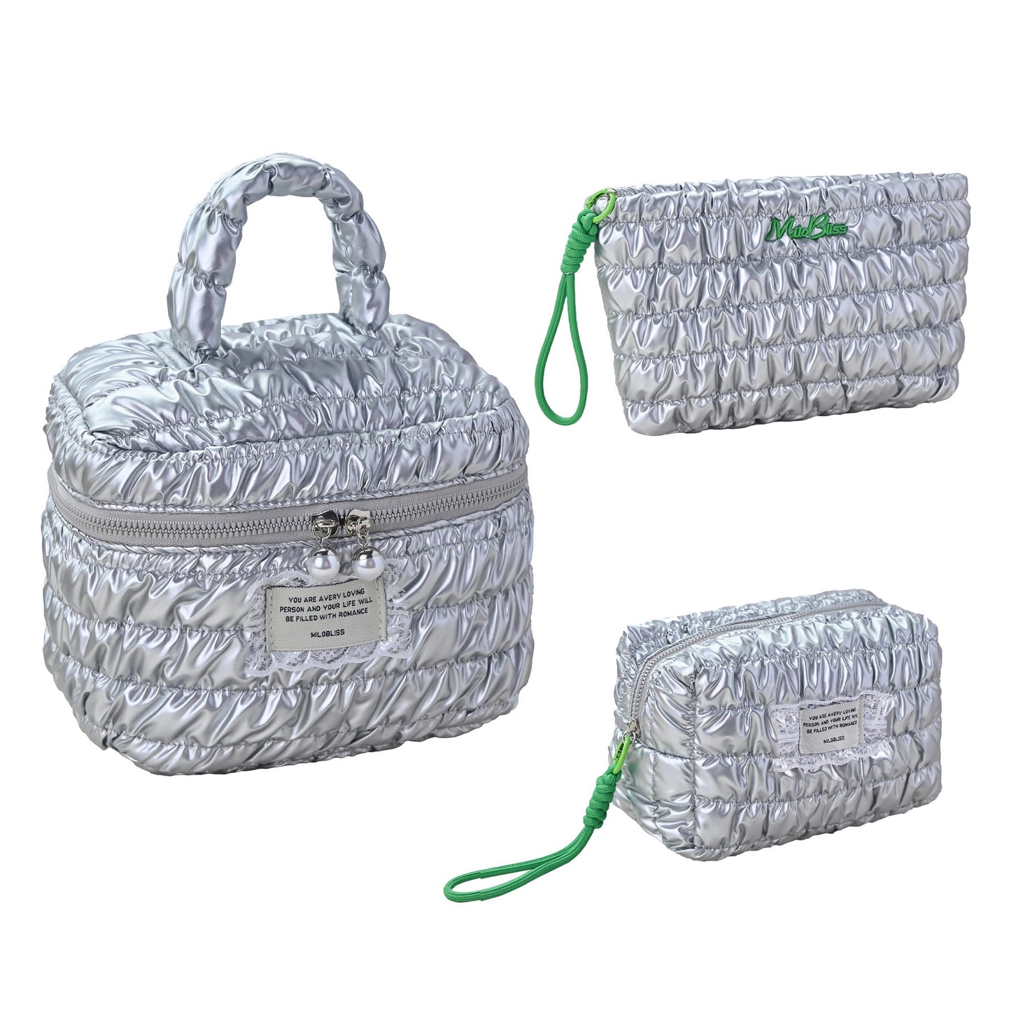 Silver Padded Large Capacity Make Up Bag
