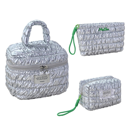 Silver Padded Large Capacity Make Up Bag