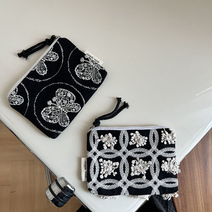 Color Block Embroidered MIni Portable Wallets