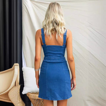 Slim Sleeveless Zipper Denim Short Dress