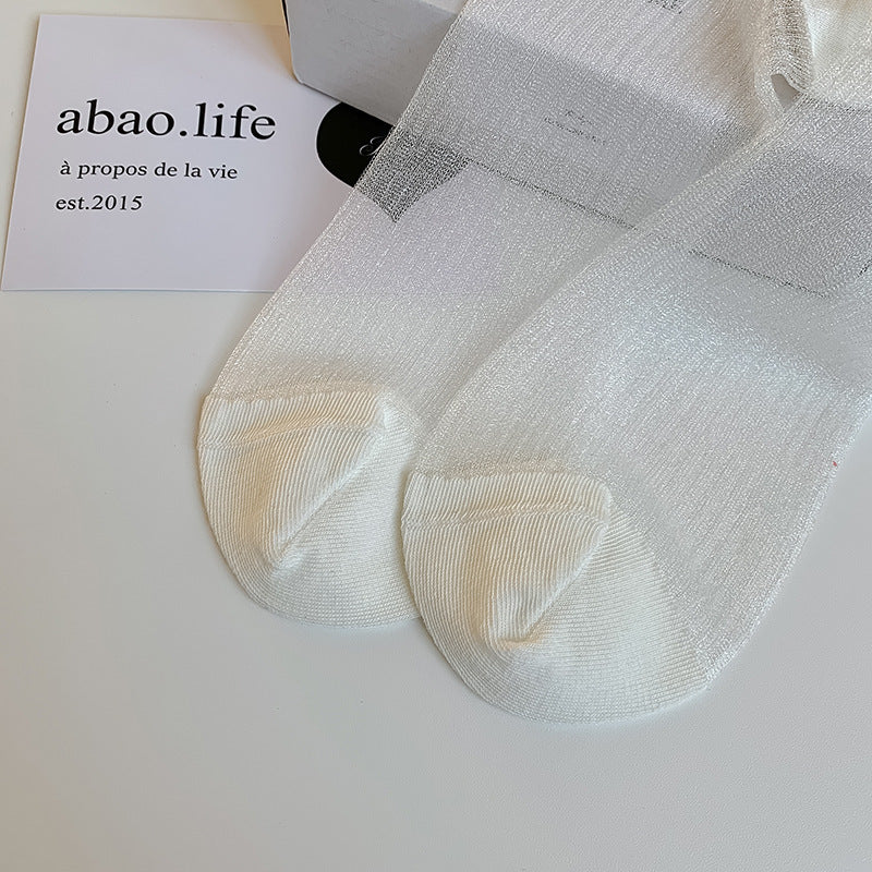 Solid Color Sheer Glass Silk Lace Socks