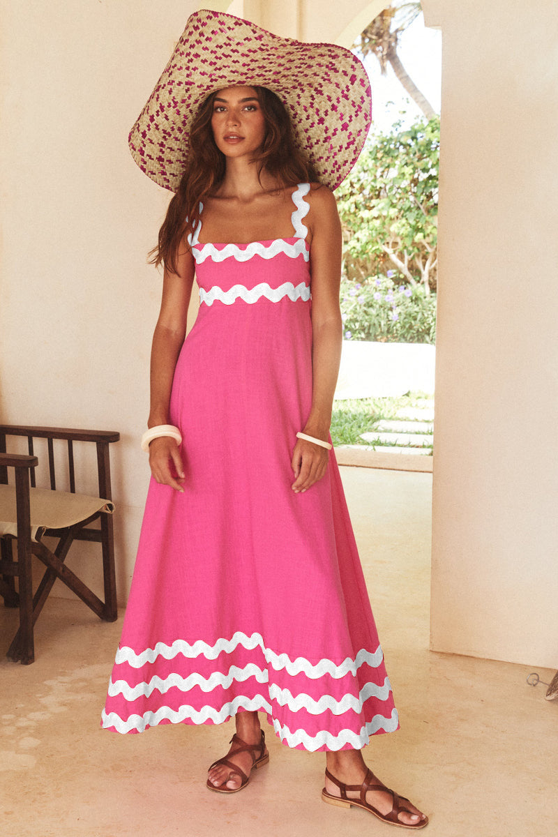 Print Color Block Sleeveless Long Dress