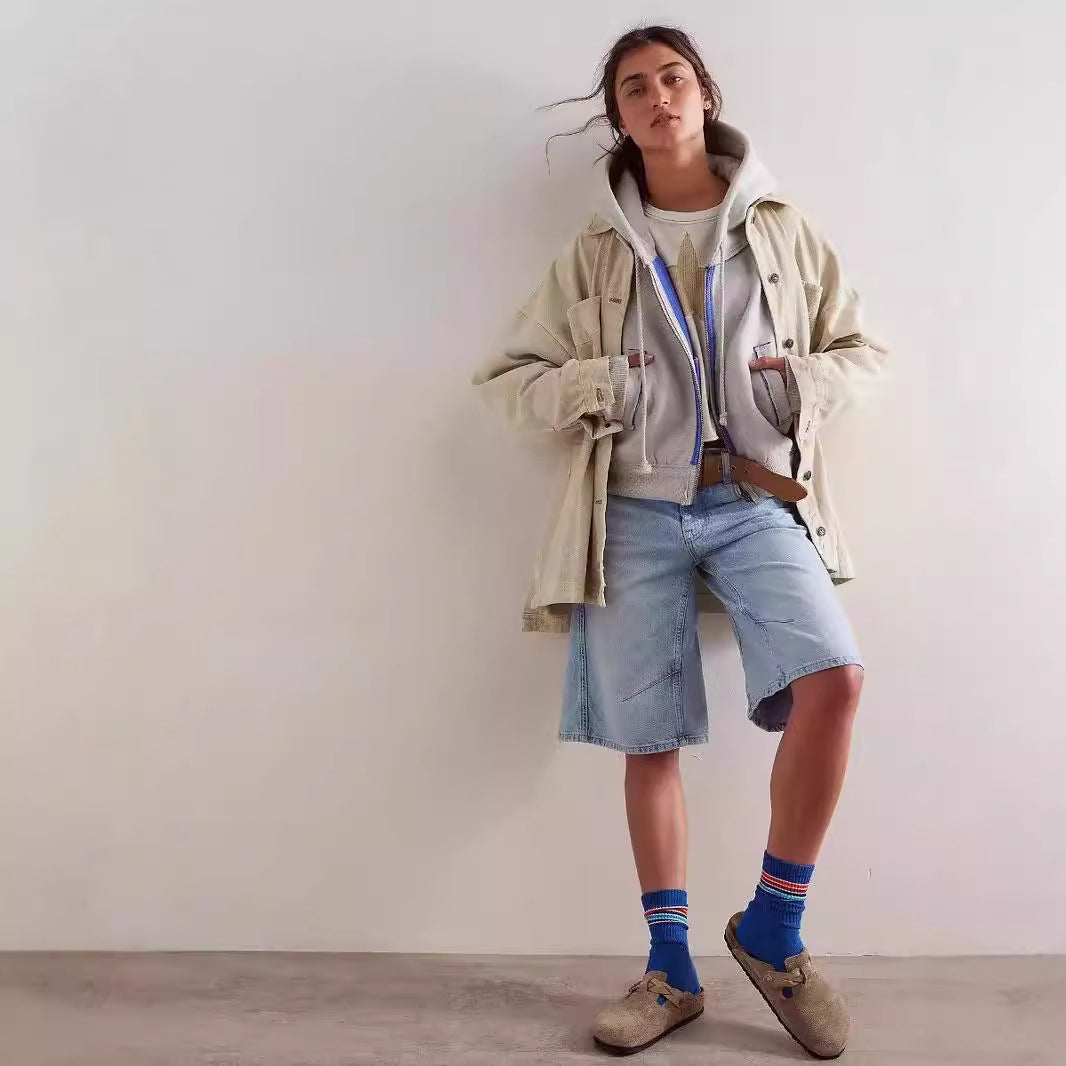 Street Loose Color Block Casual Hooded Hoodie