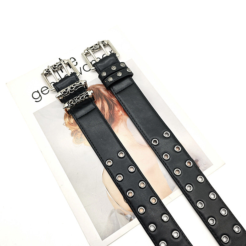 Punk Street Metal Leather Wide Belt