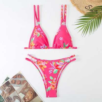 Flower Print Spaghetti Sexy Swimwear