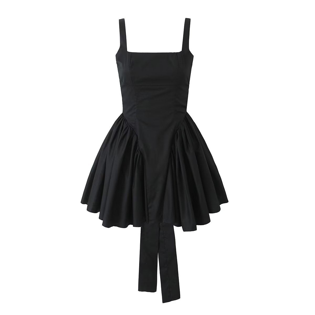 Solid Color Bow Tie Back Pleated Dress