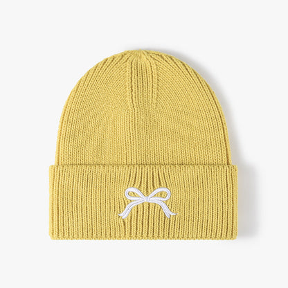 Cute Bow Embroidery Cuffed Thicken Knit Beanie