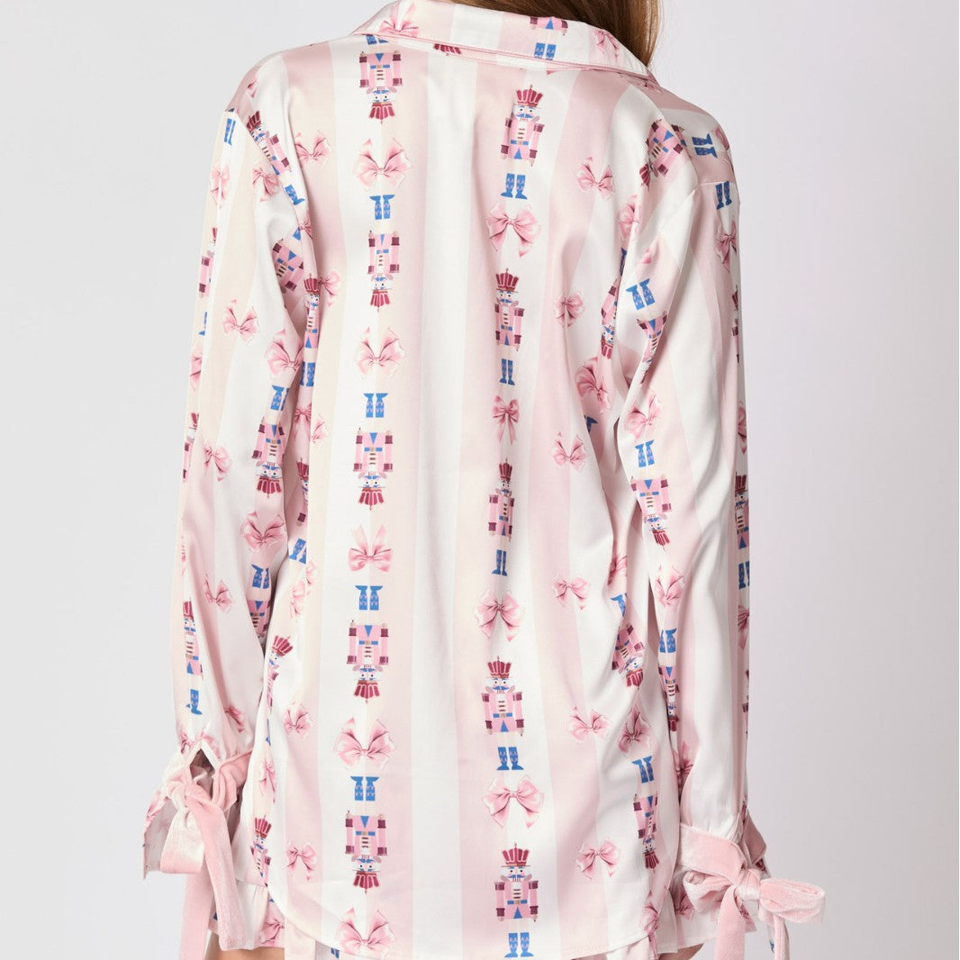 Sweet Cartoon Print Satin Sleepwear Set