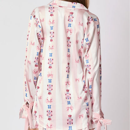 Sweet Cartoon Print Satin Sleepwear Set