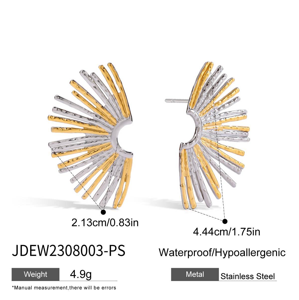 Vintage Gold Fan Shaped Stud Earrings