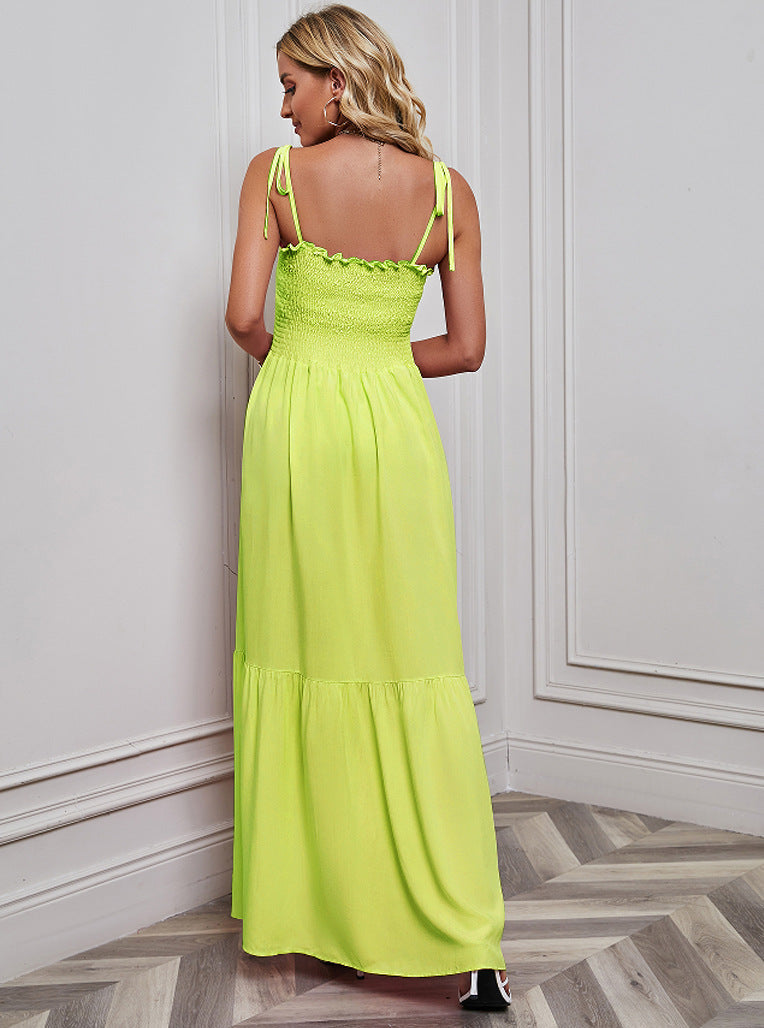 Ruffle Pleated String Spaghetti Dress