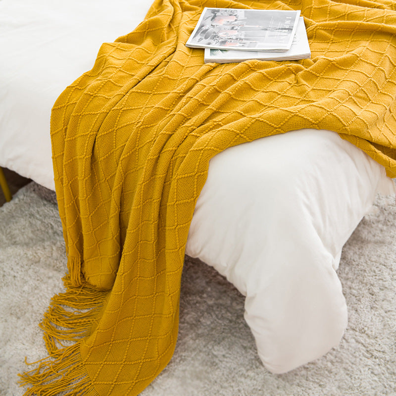 Soft Knitted Woven Tassel Throw Blanket