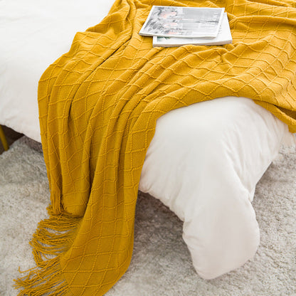 Soft Knitted Woven Tassel Throw Blanket