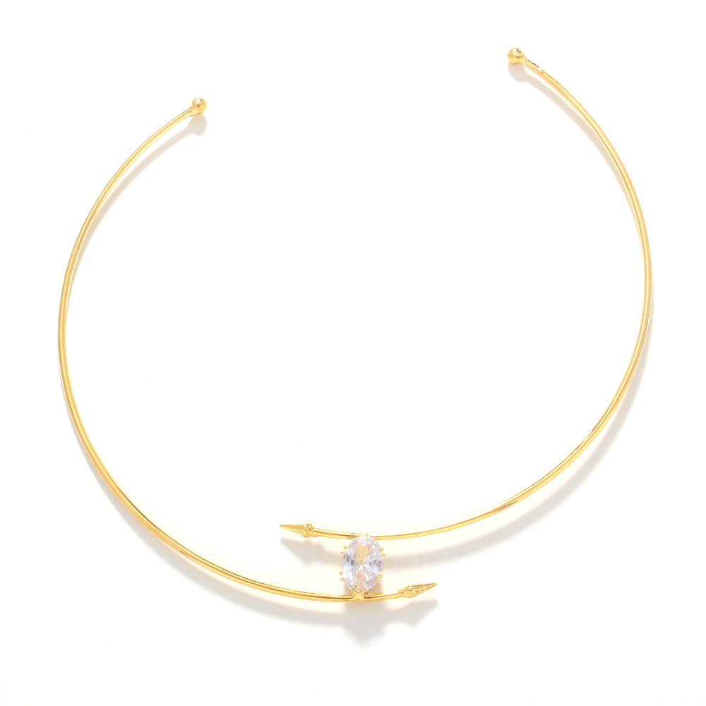 Minimalist  Oval Zircon Geometric Choker Necklace