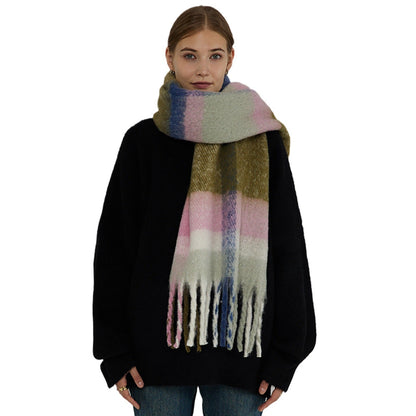 Plaid Color Block Warm Thicken Soft Scarve