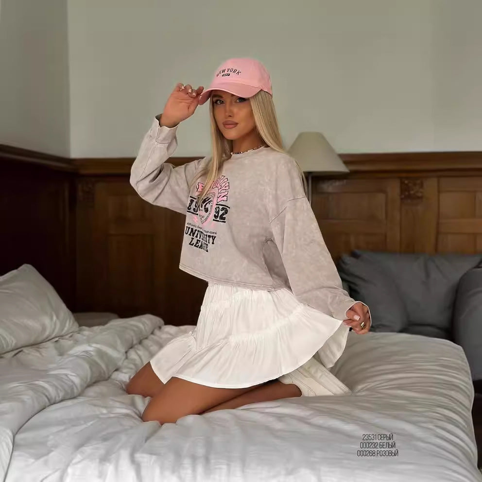 Letter Print Loose Short Hoodie