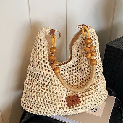 Beach Hollow Out Knit Woven Shoulder Tote Bag