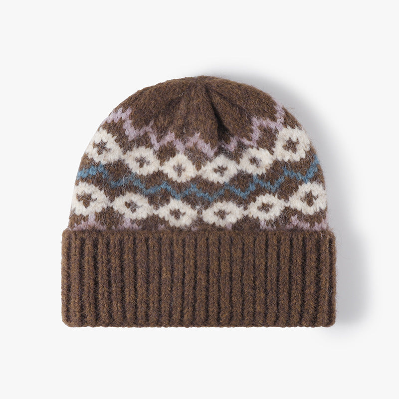 Striped Jacquard Knit Hat Padded Beanie