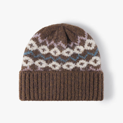 Striped Jacquard Knit Hat Padded Beanie