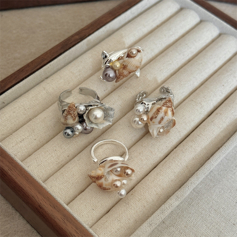 Handmade Pearl Shell Inlaid Stacked Open Ring