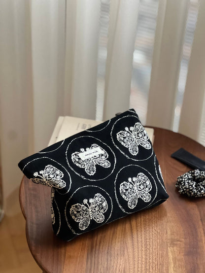 Butterfly Embroidered Square Cosmetic Bag