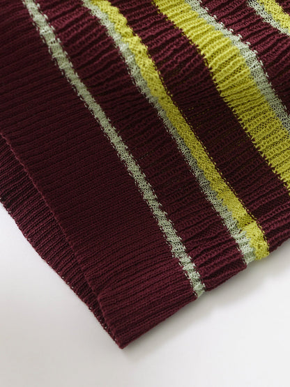 Color Block Striped Short Sleeve Knit Top