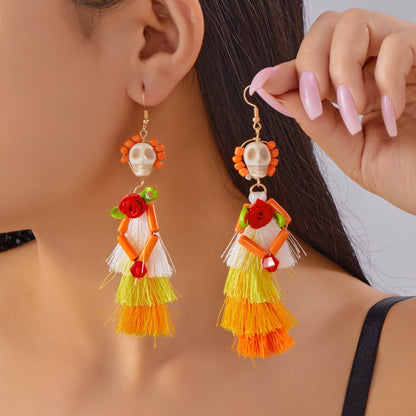 Funny Halloween Skeleton Tassel Drop Earrings