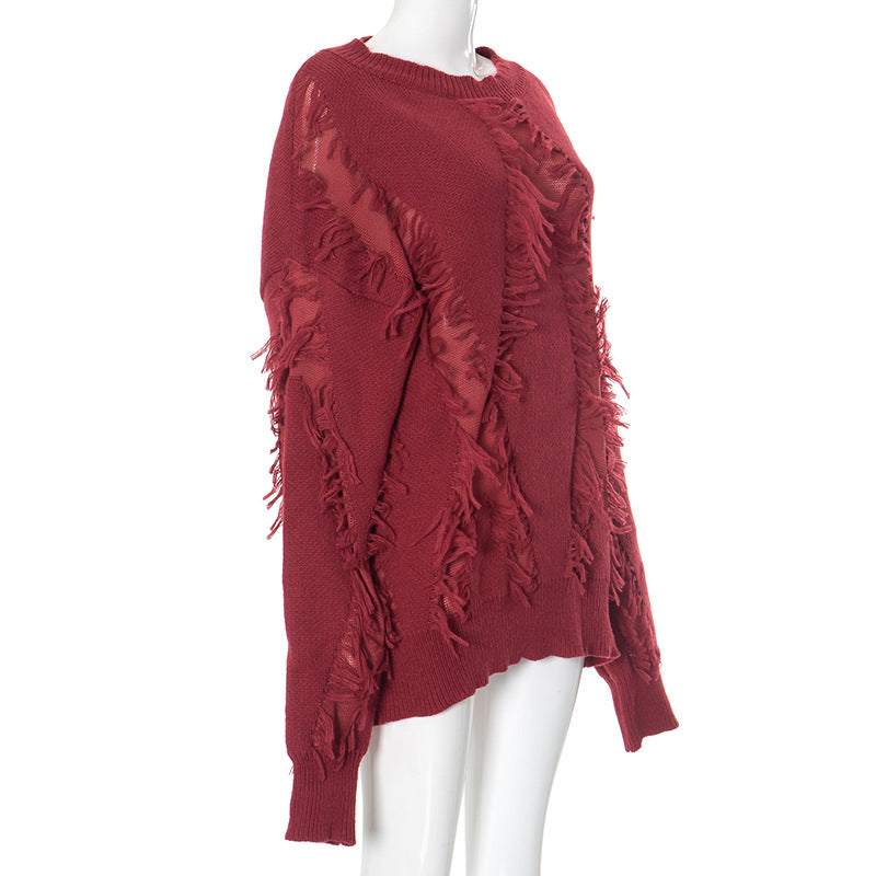 Vintage Loose Tassel Patchwork Pullover Sweater