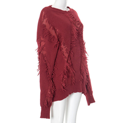 Vintage Loose Tassel Patchwork Pullover Sweater