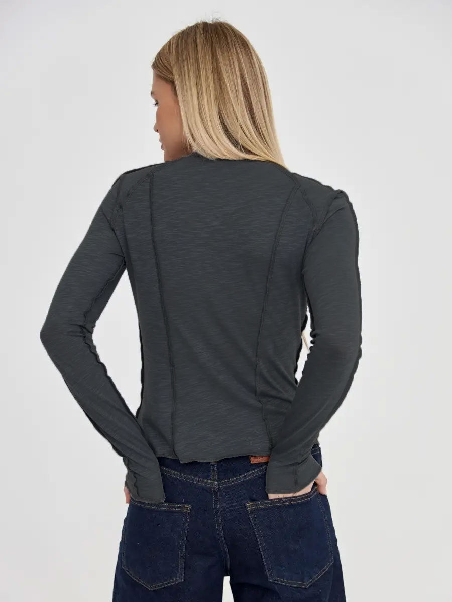 Patchwork Round Neck Simple Tops