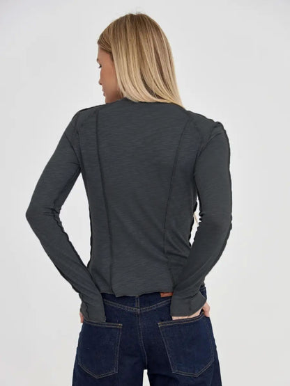 Patchwork Round Neck Simple Tops