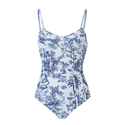 Vintage Print Slim Fit Swimwear with Cover Dress
