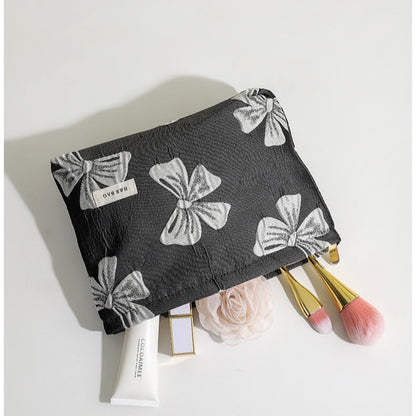 Bows Jacquard Handbag Portable Cosmetic Bag