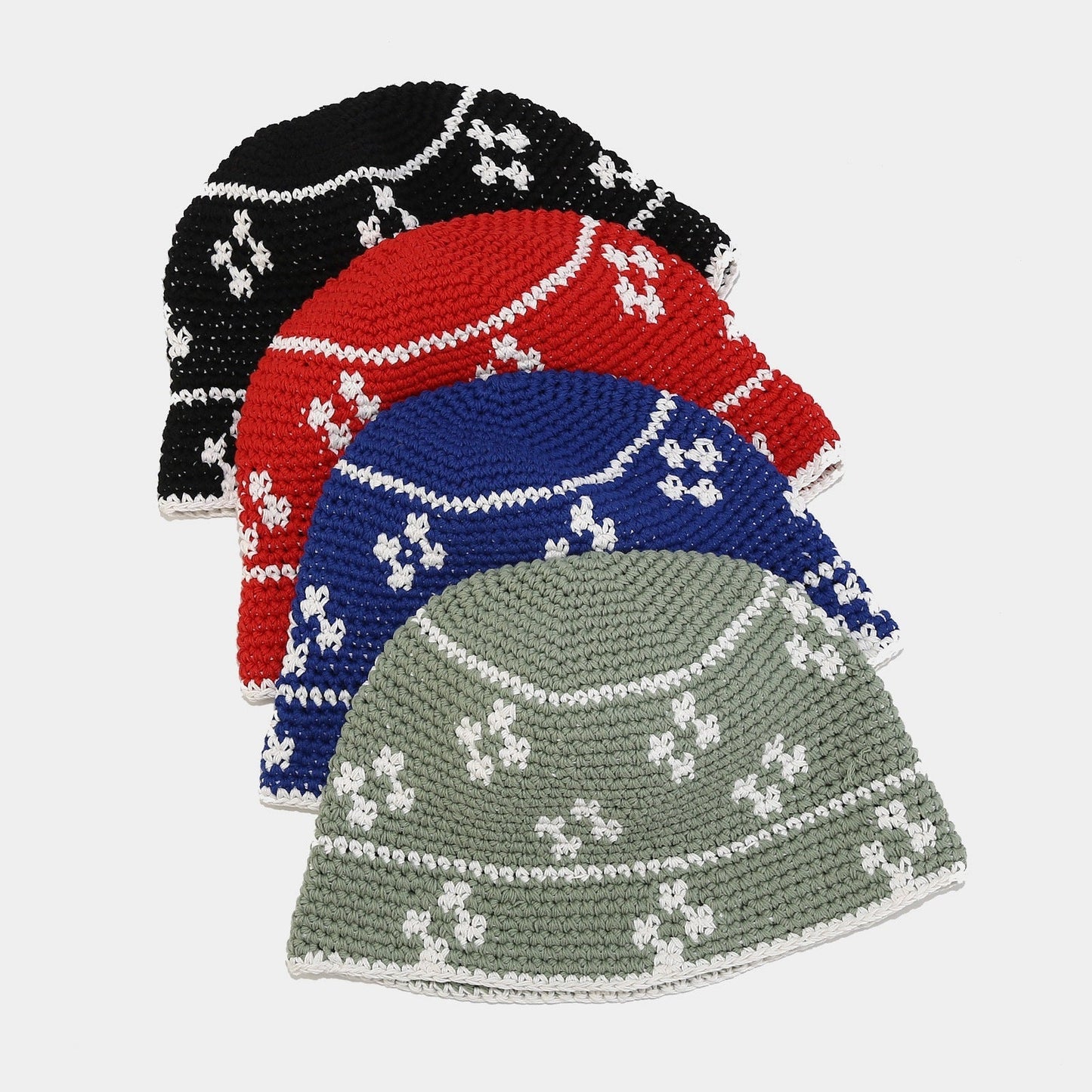 Floral Crochet Knit Classic Bucket Hat