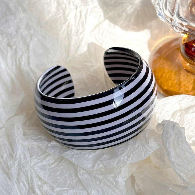 Striped C-Shape Wide Acrylic Bracelets