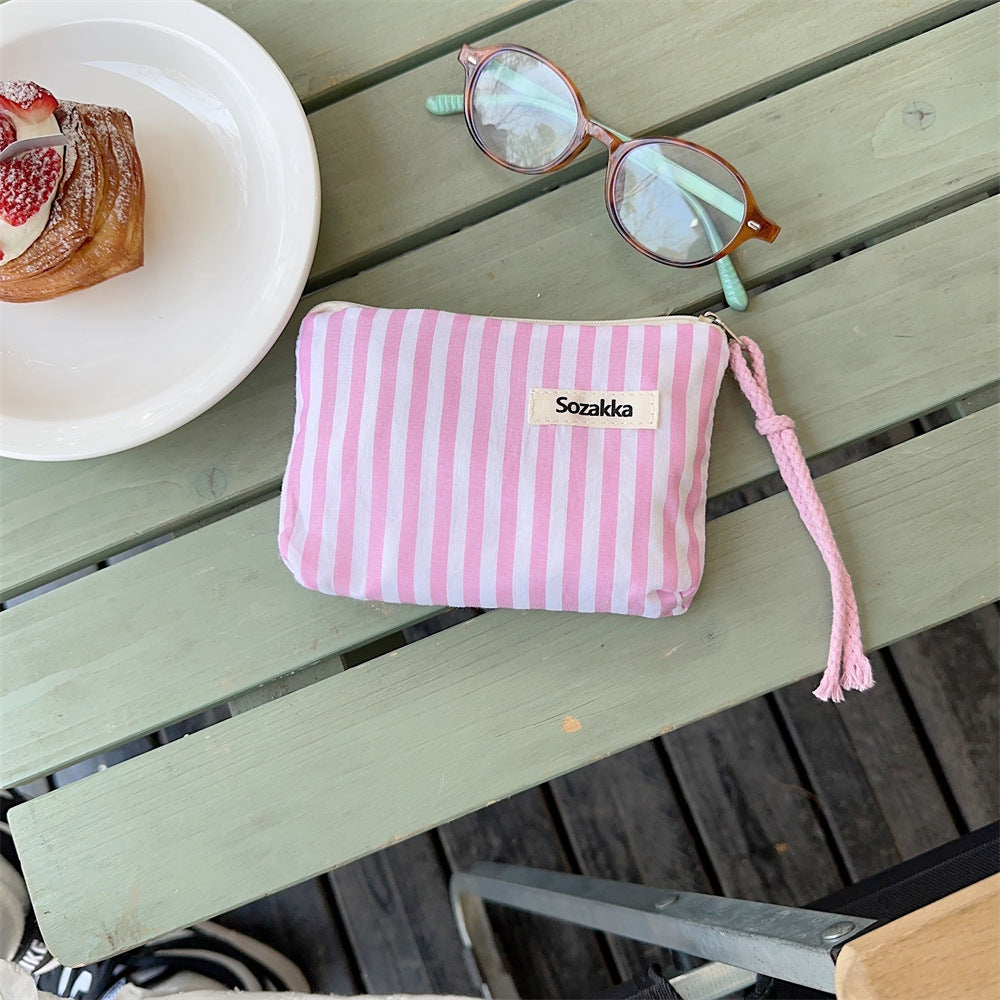 Cute Striped Color Block Mini Make Up Bag