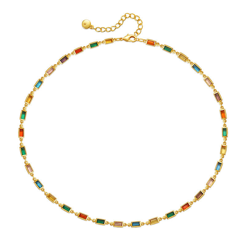 Colourful Square Zirconia Vintage Necklace