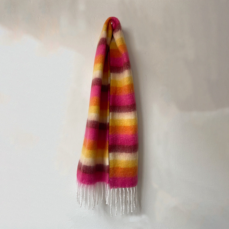 2+ Vintage Rainbow Stripe Tassel Scarves
