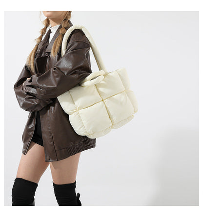Simple Puffer Tote Bag Solid Color Soft Handbag