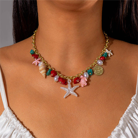 Trendy Shell Conch Pendant Layered Chain Necklace