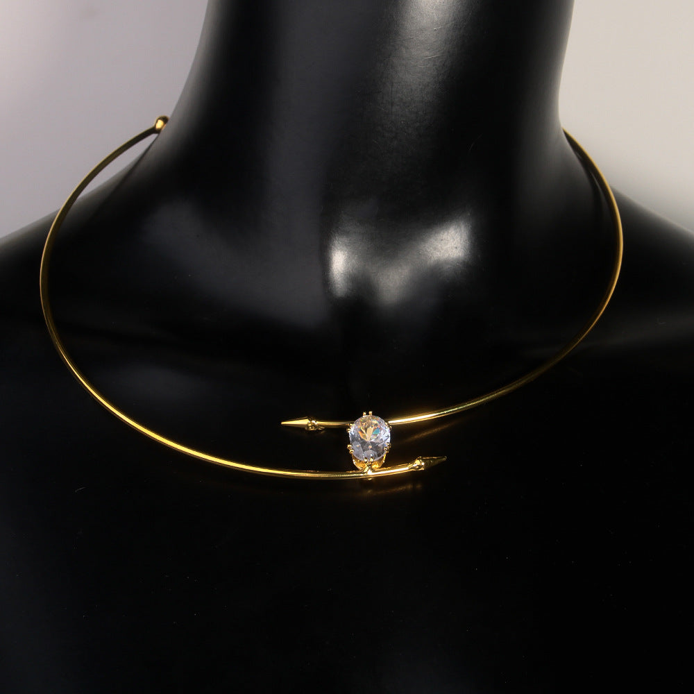 Minimalist  Oval Zircon Geometric Choker Necklace