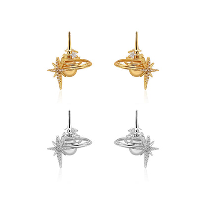 3D Starburst Galaxy Cubic Dangle Stud Earrings