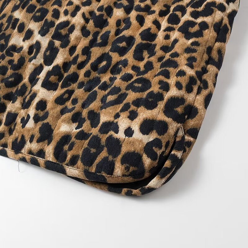 Corduroy Leopard Bow Casual Padded Vest