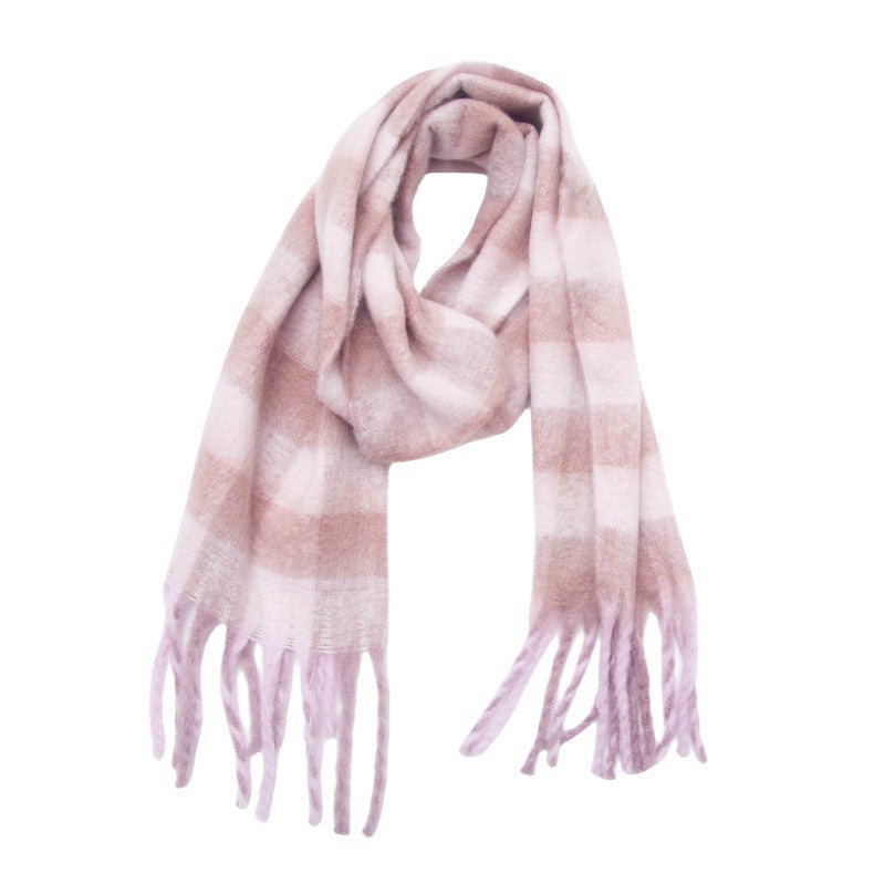 Plaid Contrast Color Tassel Scarves