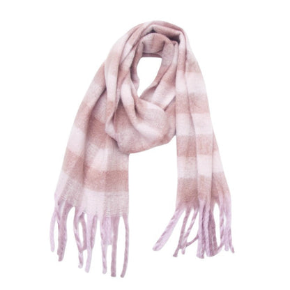 Plaid Contrast Color Tassel Scarves