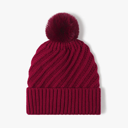 Solid Color Ripped Knit Pom Beanie